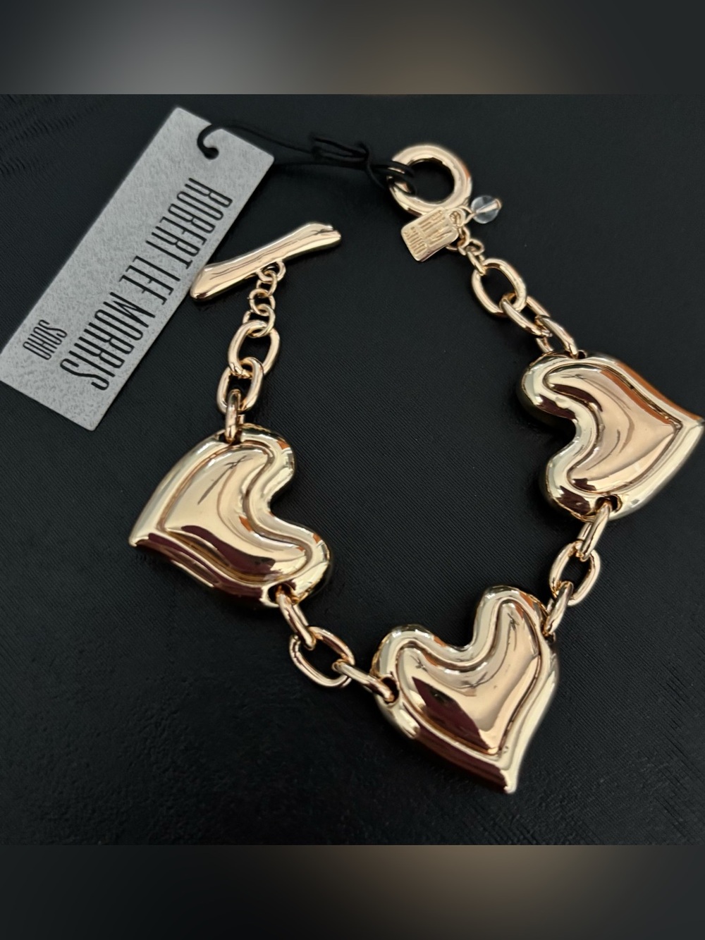 Robert Lee Morris Gold-Tone Puffy Heart Link Bracelet